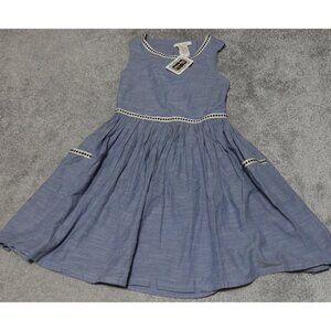 Lilly Wicket Sundress Girl's Size 8 Blue Chambray Drop Waist Sleeveless Casual